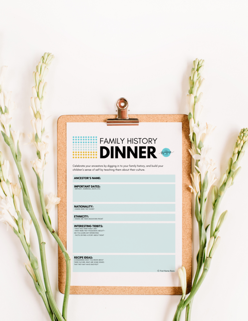 Printables to help you plan a family history dinner.